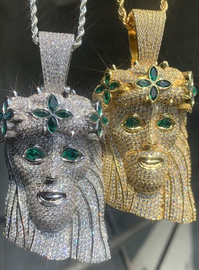 ICED饰品定制欧美嘻哈四叶草人像吊坠铜镶锆石满钻吊坠