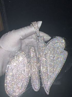 定制款字母大号银莫桑钻吊坠满钻镶嵌锆石个性嘻哈项链