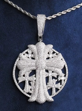 欧美嘻哈圆盘十字架吊坠百搭个性嘻哈项链饰品