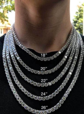 BLITZ BOY欧美饰品4mm弹簧扣头嘻哈网球链微镶单排锆石项链ins