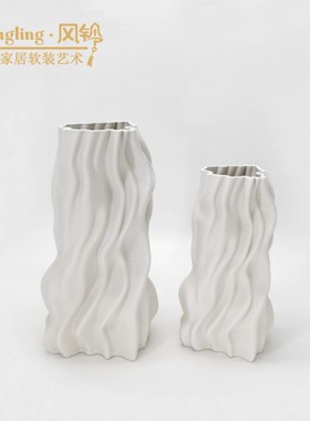 白色陶瓷花瓶艺术摆件客厅插花现代轻奢样板间软装饰品摆设