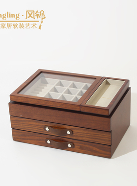 现代皮革托盘实木首饰盒大理石果盘样板间酒店客厅会所摆件