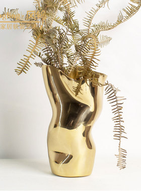 现代简约创意金属花器样板间售楼处会客厅酒店书房软装摆件