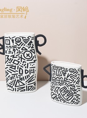 陶瓷拼贴花器样板房轻奢白色