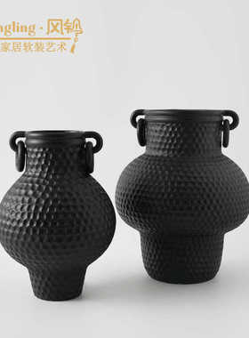 现代简约几何黑色陶瓷花器酒店民宿样板间客厅摆件装饰花瓶