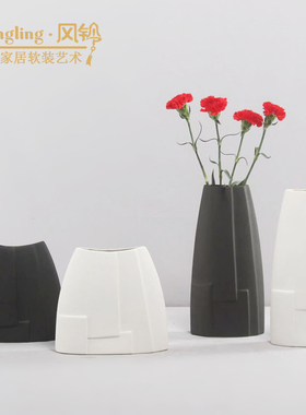 新中式几何陶瓷花器样板间售楼处酒店博古架会客厅花瓶摆件