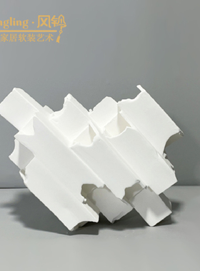 现代黄白相间陶瓷花器摆件样板间售楼处别墅玄关装饰品摆设