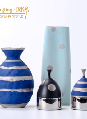 双耳亮色陶瓷花器摆件酒店会所