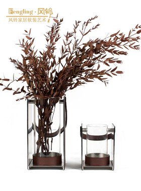 黑色红橡木金属烛台家居软装售楼处酒店样板间餐厅书房摆件