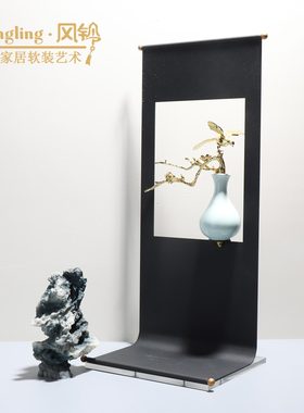 简约现代诗意画卷新中式摆件样板房间书房茶室家居软装饰品