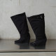 Mollynne original design wedge heel pleated fashion boots pointed toe boots mid-calf women's boots long boots pile boots for women