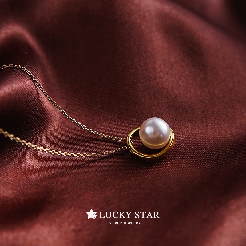 LUCKY STAR简约气质单颗珍珠圆形吊坠S925纯银镀金项链坠子时尚女-图0