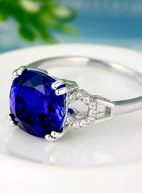 925纯银18k金坦桑色蓝宝石戒指
