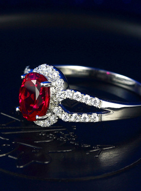 丹妮新品 红宝石戒指环925纯银镀18K金 彩宝碧玺色彩色宝石女款