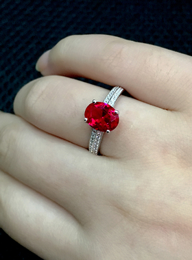 红宝石戒指925纯银镶嵌克拉彩色宝石红刚玉珠宝指环镀18K金女
