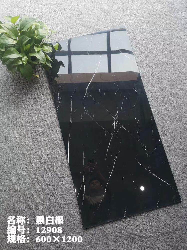佛山600x1200深色全抛釉瓷砖 客厅 大厅地砖 门槛石瓷砖 黑金花