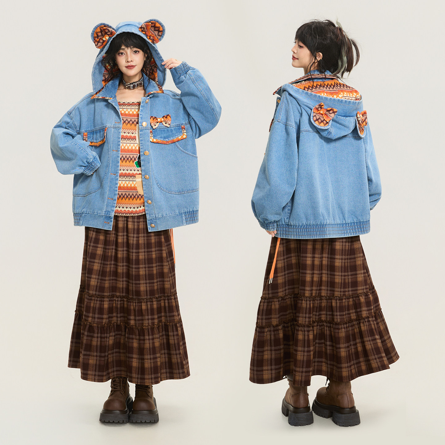 KEIKO [可卸连帽] 提花拼接牛仔外套25秋季慵懒廓形落肩夹克上衣,淘宝优惠券,粉丝福利购,淘宝优惠卷