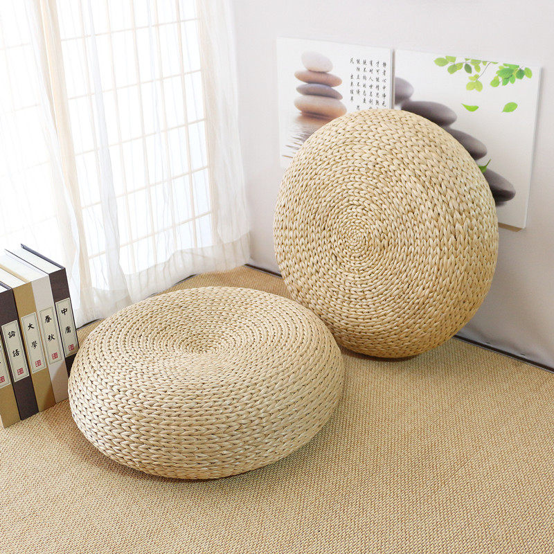 草编蒲团日式坐垫加厚圆形茶道藤编榻榻米瑜伽打坐禅修垫地板坐墩