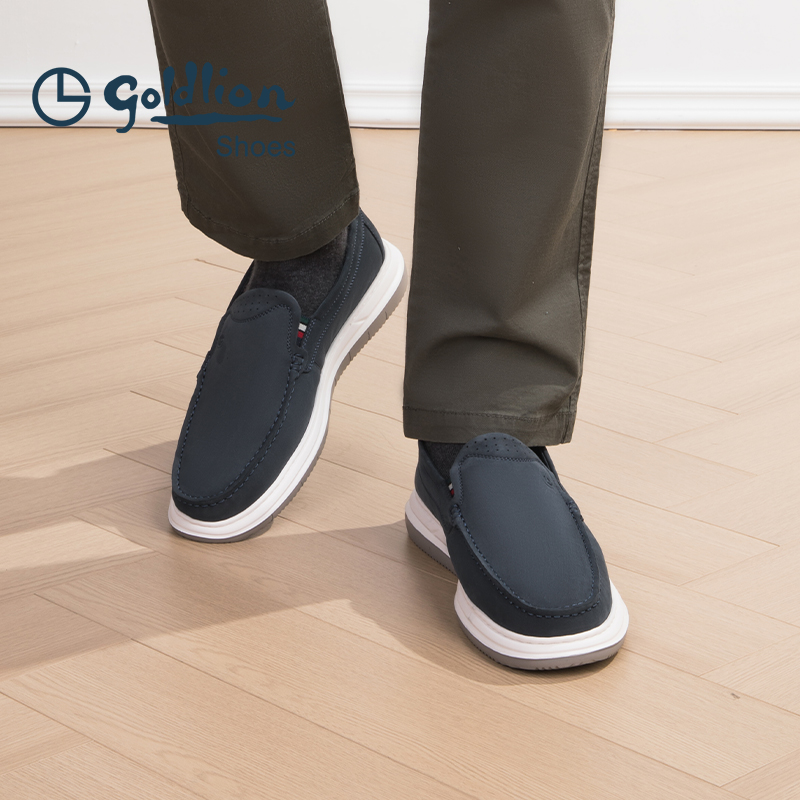 金利来皮鞋男商务休闲鞋春秋季新款磨砂皮舒适软底一脚蹬乐福鞋 - 图2