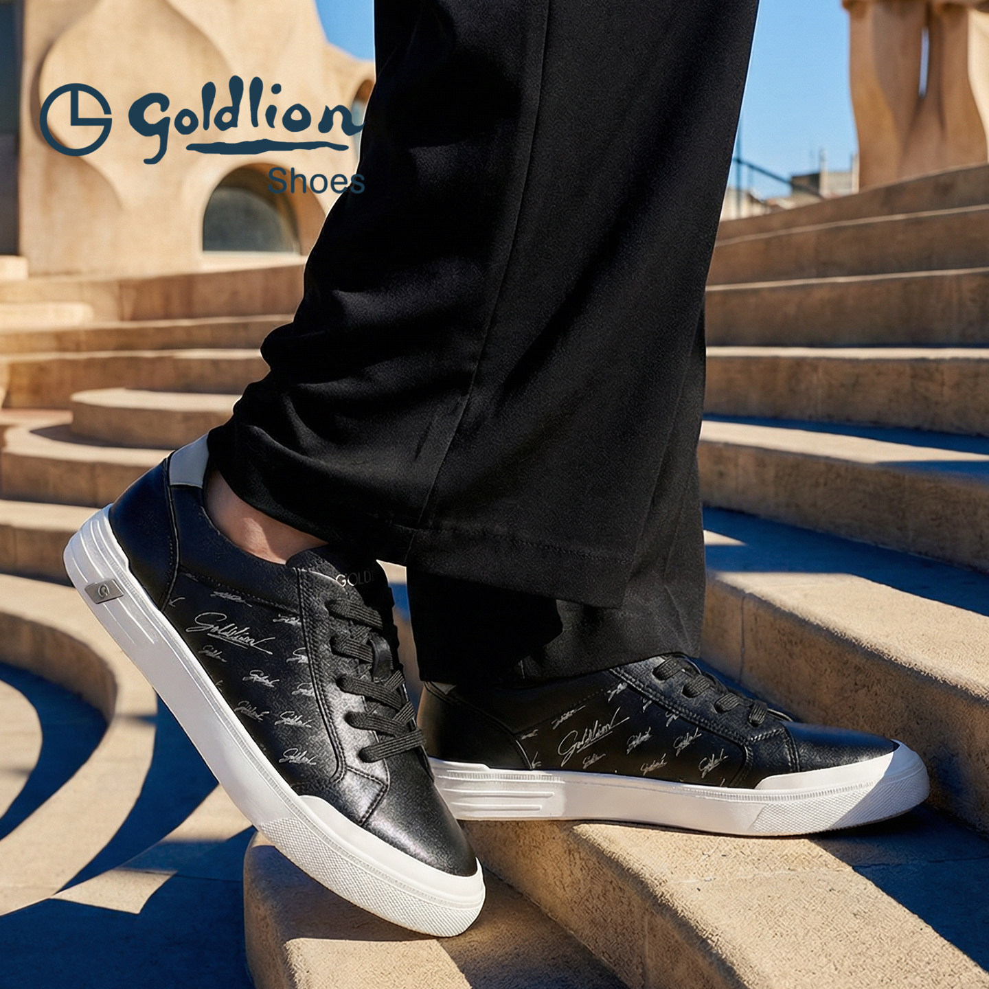 Goldlion韩版男士板鞋2026春季新款潮流百搭软底真皮黑色休闲鞋,淘宝优惠券,粉丝福利购,淘宝优惠卷