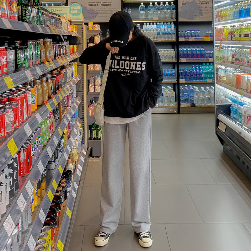 黑色加绒阔腿裤高腰秋冬垂感运动裤 星剧社休闲裤