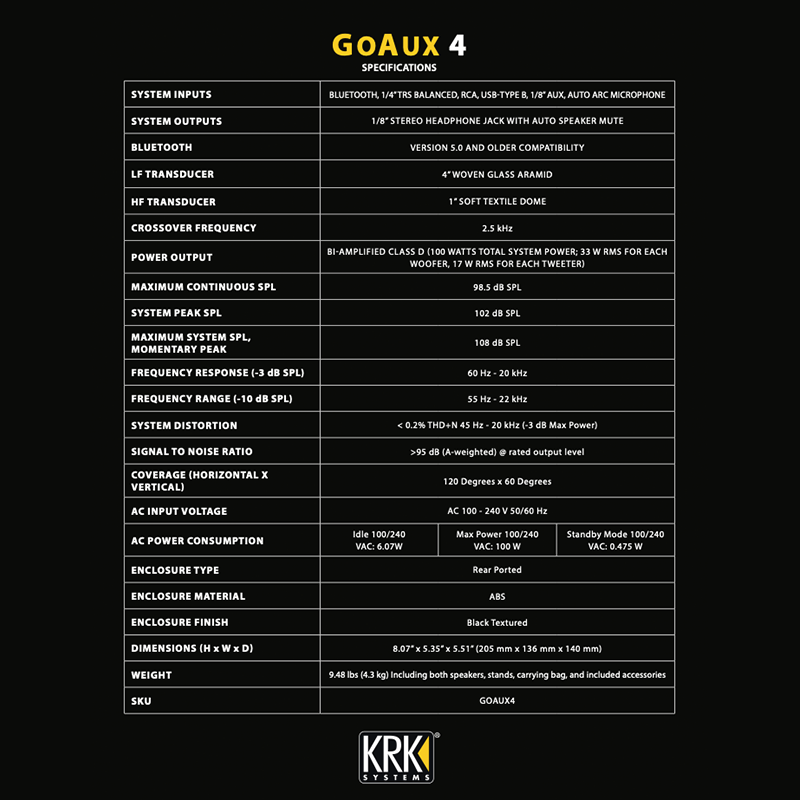 KRK GoAux3/4 便携蓝牙专业监听音箱混音编曲DJ排歌3寸4寸近场 - 图1