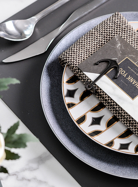 【八度空间】现代高级灰西式餐具样板间餐盘餐摆台酒店样板间软装