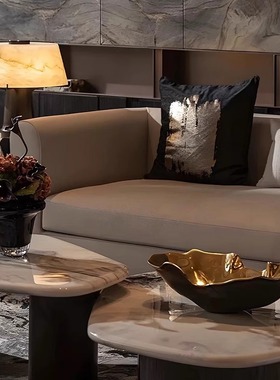 【八度空间】轻奢现代样板间客厅洽谈区售楼处大理石花器果盘摆件