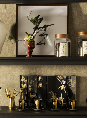 八度空间新中式宋氏美学样板间售楼处书房书架书柜桌面摆件组合