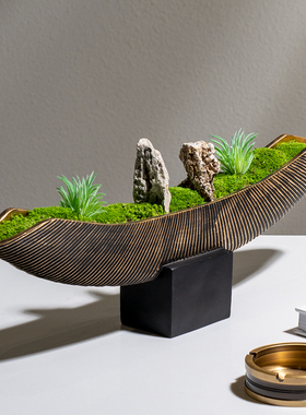 【八度空间】新中式仿真绿植盆景苔藓微景观造景样板间餐边柜摆件