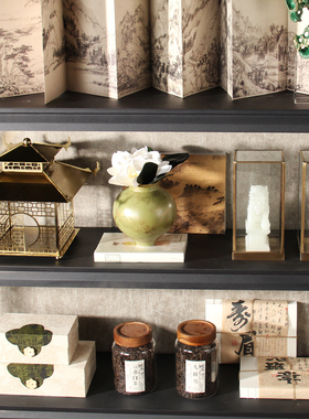 新中式宋代玉璧摆件禅意样板间博古架开放格茶室书房国风套装饰品