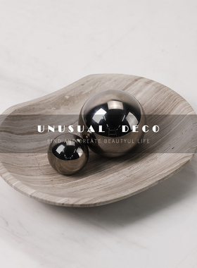 现代简约新中式大理石果盘摆件样板房售楼处接待区客厅茶几饰品