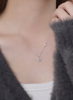锁骨文艺项链足银链小众四叶草
