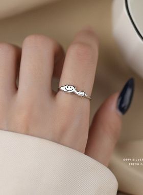 表情999趣味食指时尚云朵戒纯银