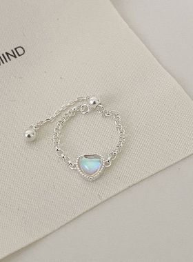 s925戒指月光石纯银通体抽拉式