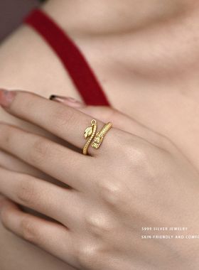 摆尾生肖阿宝个性神龙足银立体S999指环戒指戒指霸气开运龙国潮