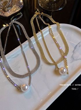 双层年锁骨珍珠项链女配饰气质