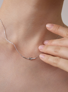 PAUSA ANN s925 简约幸运爱心绳结镶钻通勤轻奢项链锁骨链