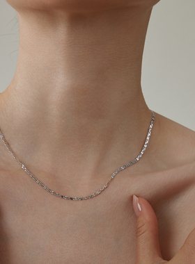 PAUSA ANN s925 进口复古闪面车花纹简约通勤素链叠戴项链