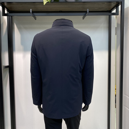 高品水貂内胆可脱卸男士立领尼克服外套简约保暖皮草领佐诺依上衣 - 图2