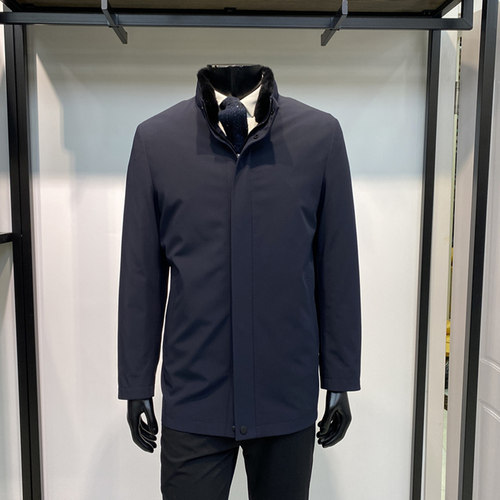 高品水貂内胆可脱卸男士立领尼克服外套简约保暖皮草领佐诺依上衣 - 图0