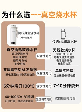 JIEXG捷行便携式烧水杯旅行加热奶恒温烧水壶小型真空保温电热杯