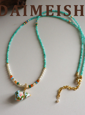 原创清新复古精致天河石施家珍珠项链配饰女轻奢小众高级感毛衣链