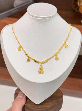 新中式复古时尚平安喜乐碎冰冰葫芦吊坠项链轻奢小众高级感锁骨链