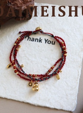 新年复古红色多层串珠手工编织葫芦手链轻奢高级感叠戴本命年手饰