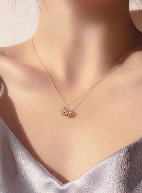 闪钻立体切面魔方镂空吊坠项链