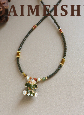 原创秋冬复古红色滴油珐琅立体小象毛衣链轻奢高级感百搭长项链女