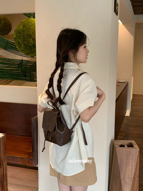 GreenDay retro brown backpack versatile high -end sensing mini drawn backpack backpack soft leather shoulder bag