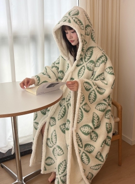 冬季连帽加厚斗篷毛毯披肩女