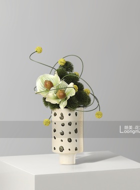 侘寂风景德镇绿色陶瓷花瓶插花酒店客厅茶几餐桌花艺软装家居摆件